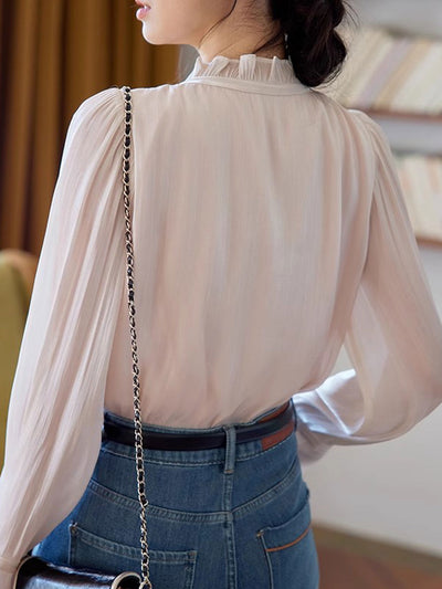 Makayla Elegant V-Neck Pleated Floral Shirt