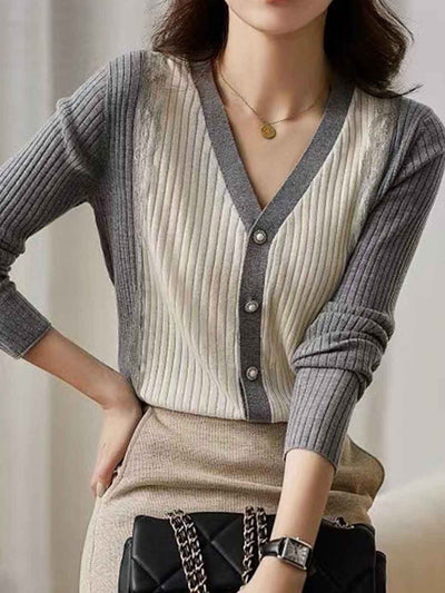 Charlotte Slim V-Neck Lace Knitted Cardigan