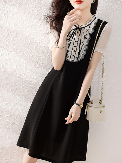 Paige Elegant Bow Tie Stitching Dress