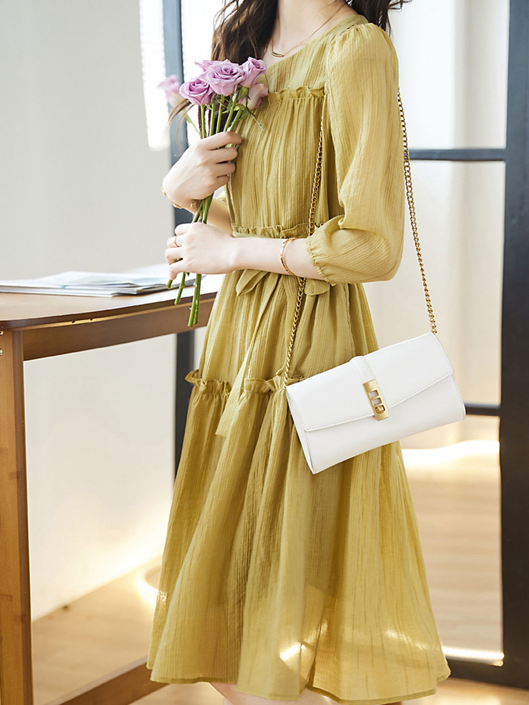 Alyssa Retro Pleated Chiffon Dress