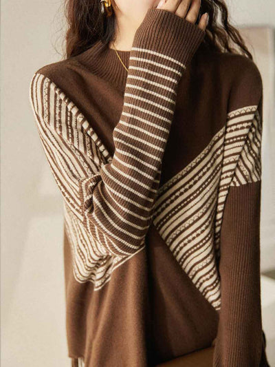 Maya Casual Bat Sleeve Turtleneck Irregular Tassel Pullover