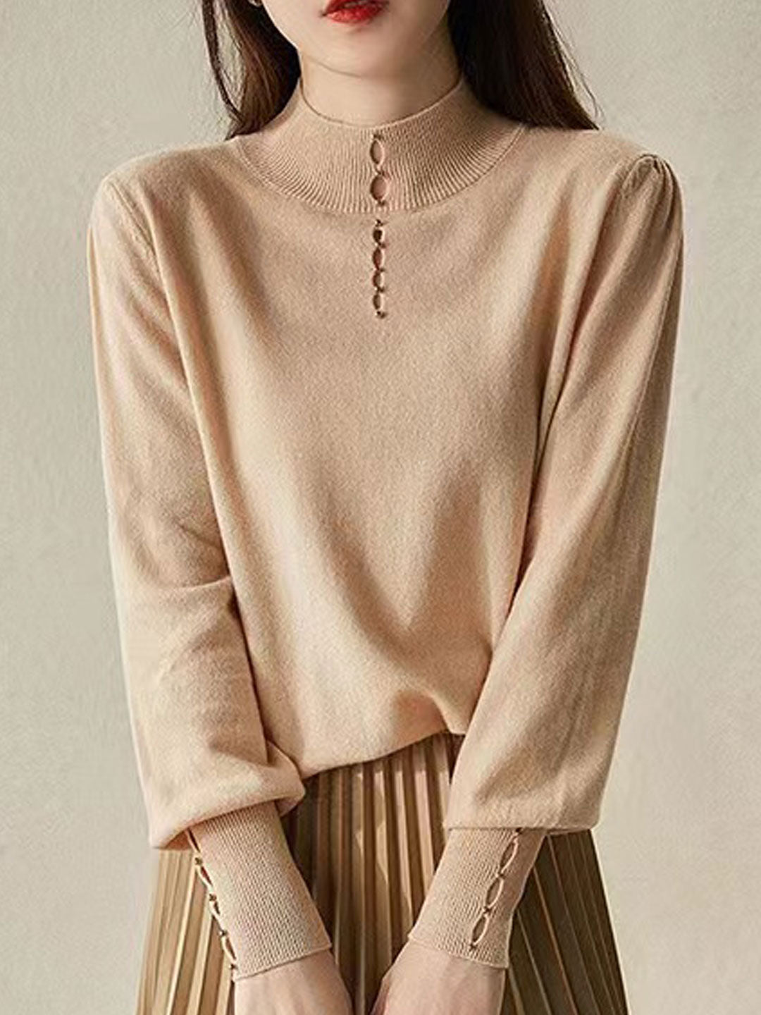 Lauren Loose Beaded Turtleneck Knitted Top