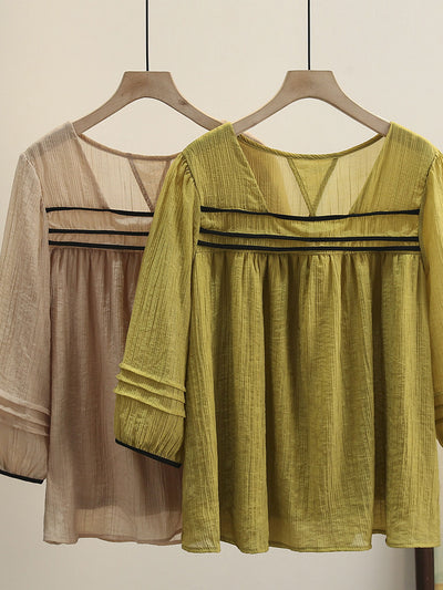 Bella Classic Back Hollowed Blouse-Yellow