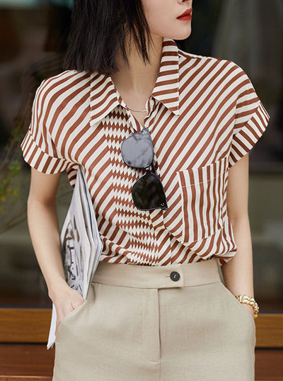 Kayla Casual Asymmetrical Striped Shirt