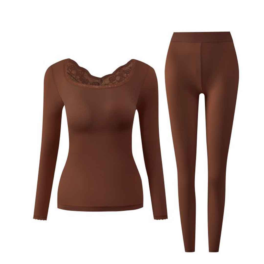 2pcs Women'S Lace Crew Neck Ultra-Thin Seamless Underwear Set