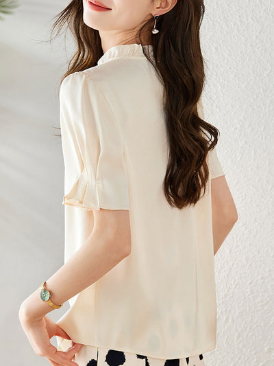 Sarah Elegant Auricular Satin Ruffled Chiffon Top