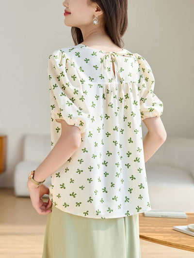 Isabella Classic Crew Neck Printed Chiffon Top