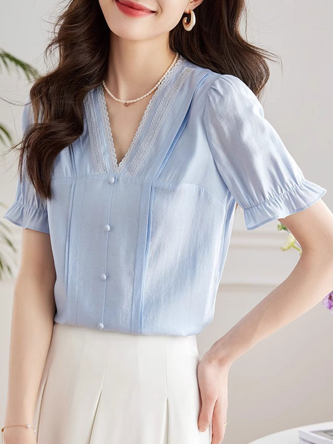 Mia Classic V-Neck Chiffon Blouse