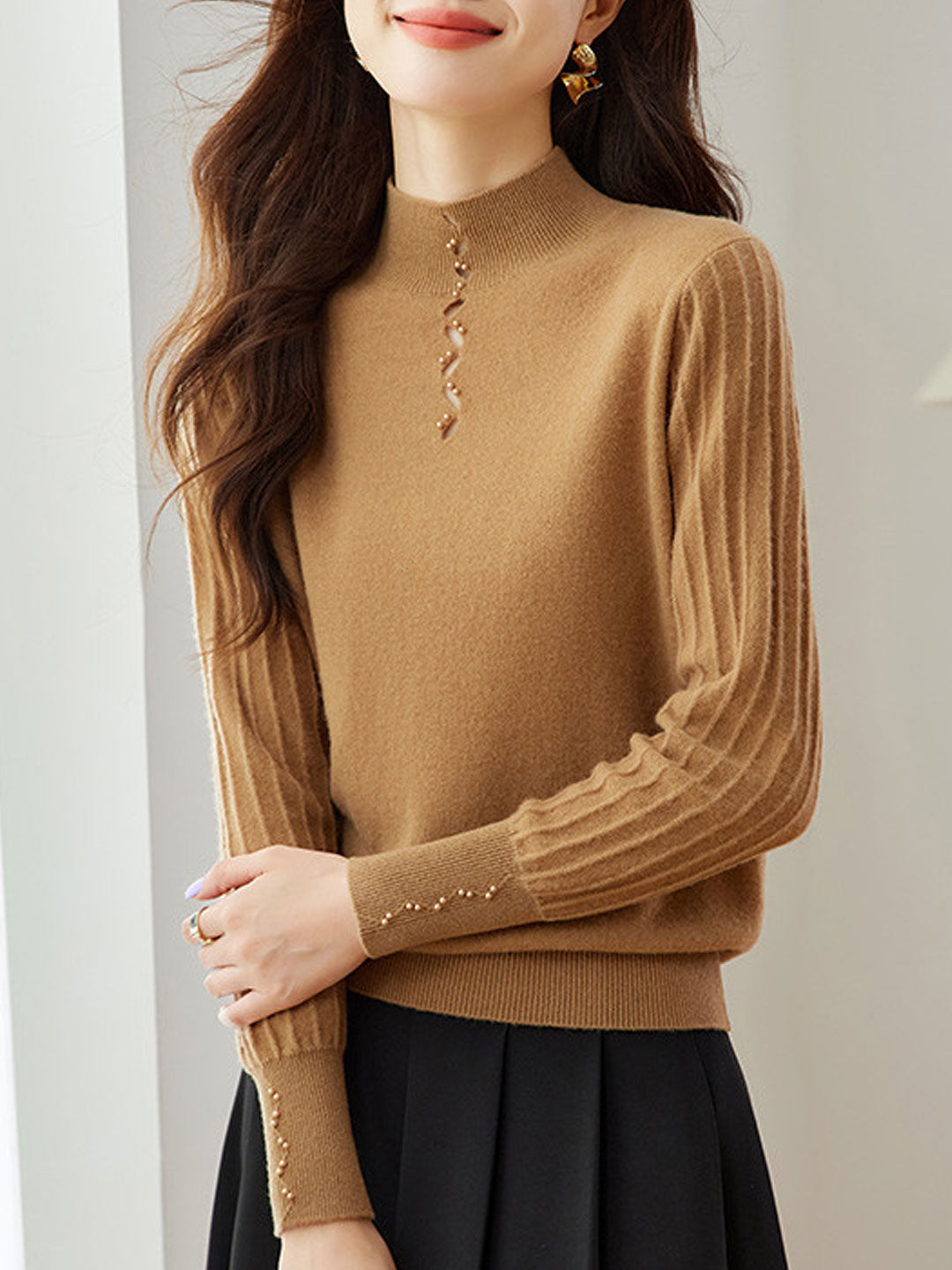 Emma Elegant Beaded Turtleneck Knitted Top