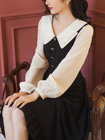 Morgan Elegant Patchwork Waist Shirt Dress-White