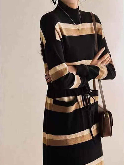 Morgan Loose Turtleneck Pullover Diamond Knitted Dress