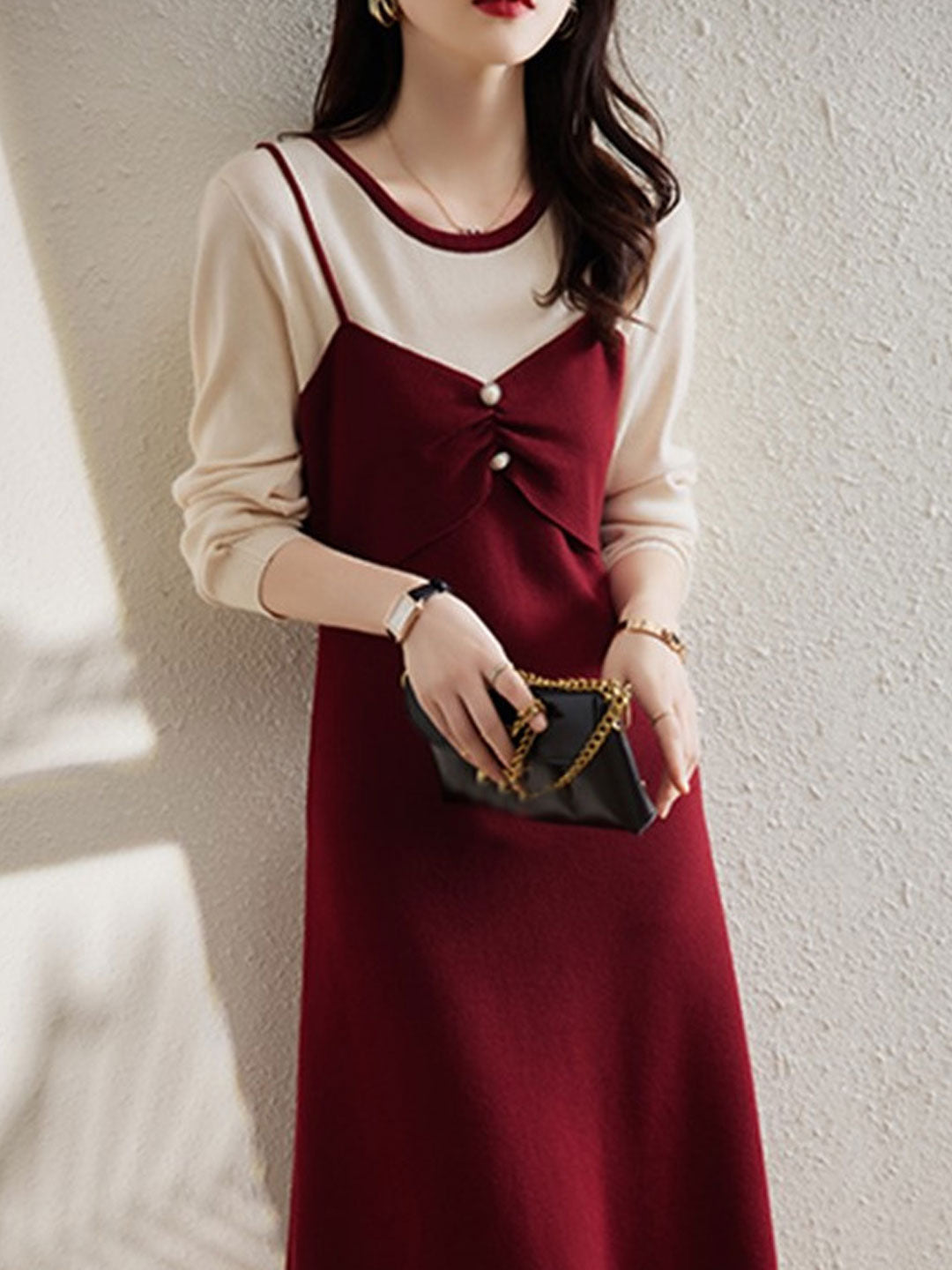 Grace Retro Patchwork Contrasting Knitted Dress