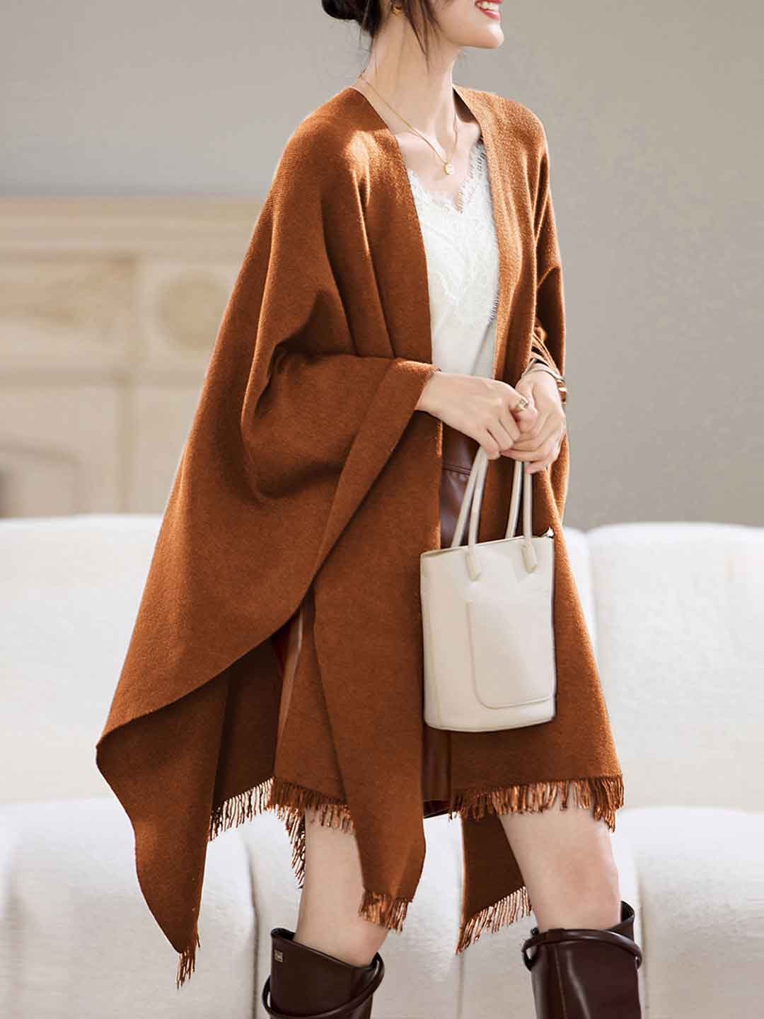 Olivia Irregular Knitted Shawl Outerwear