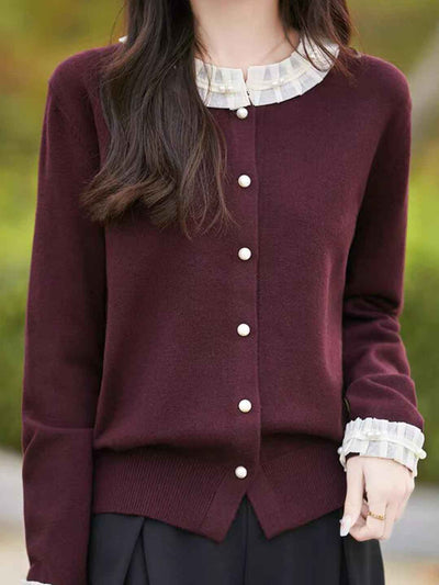 Kylie Loose Crew Neck Floral Sleeve Knitted Cardigan