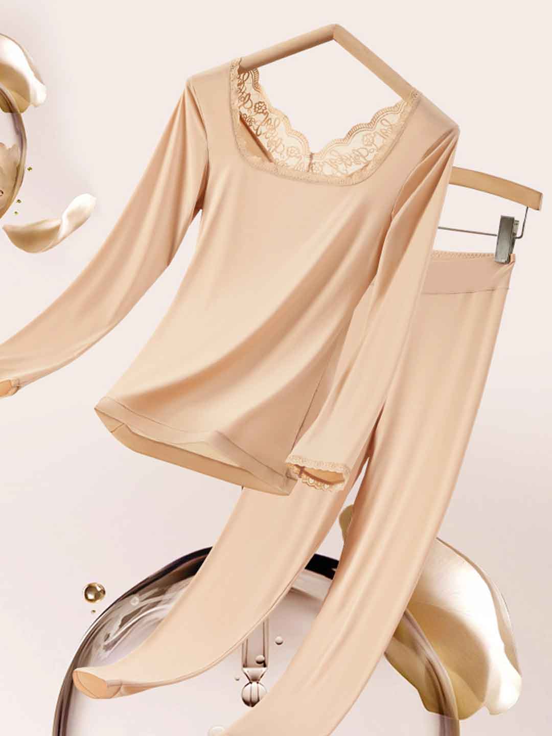 2pcs Women'S Lace Crew Neck Ultra-Thin Seamless Underwear Set