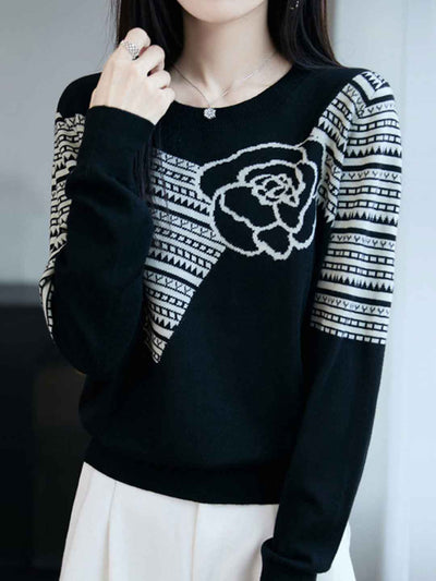 Ella Classic Crew Neck Jacquard Knitted Sweater