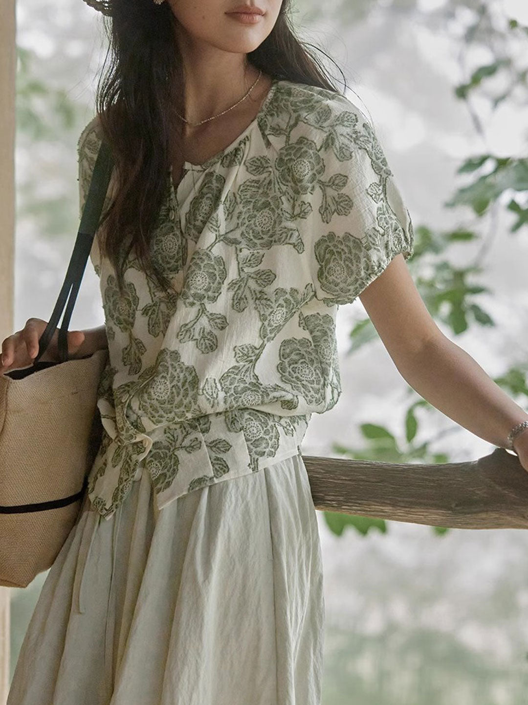 Julia Loose Crew Neck Puff Sleeve Top