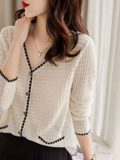 Mariah Classic V-Neck Contrasted Color Knitted Cardigan