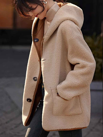 Isabella Casual Fleece Hooded Reversible Coat