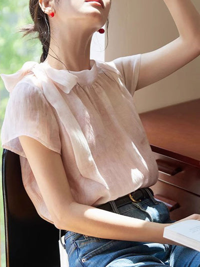 Caroline Elegant Crew Neck Tie Blouse