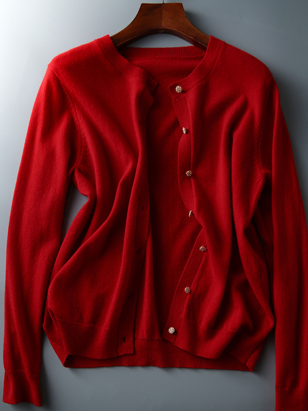 Sophia Classic Crew Neck Solid Color Knitted Cardigan