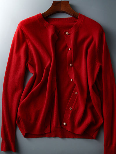 Sophia Classic Crew Neck Solid Color Knitted Cardigan