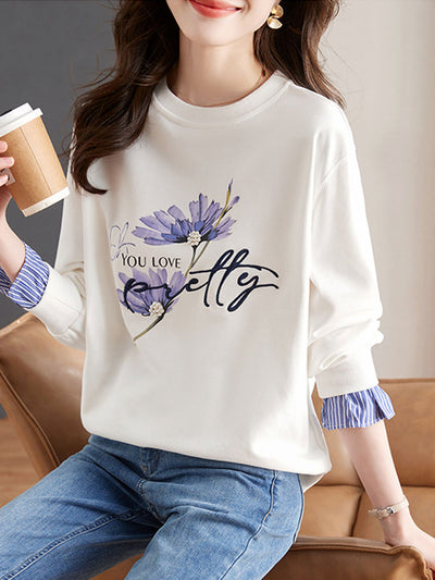 Kayla Crew Neck Beaded Printed Sweatshirt