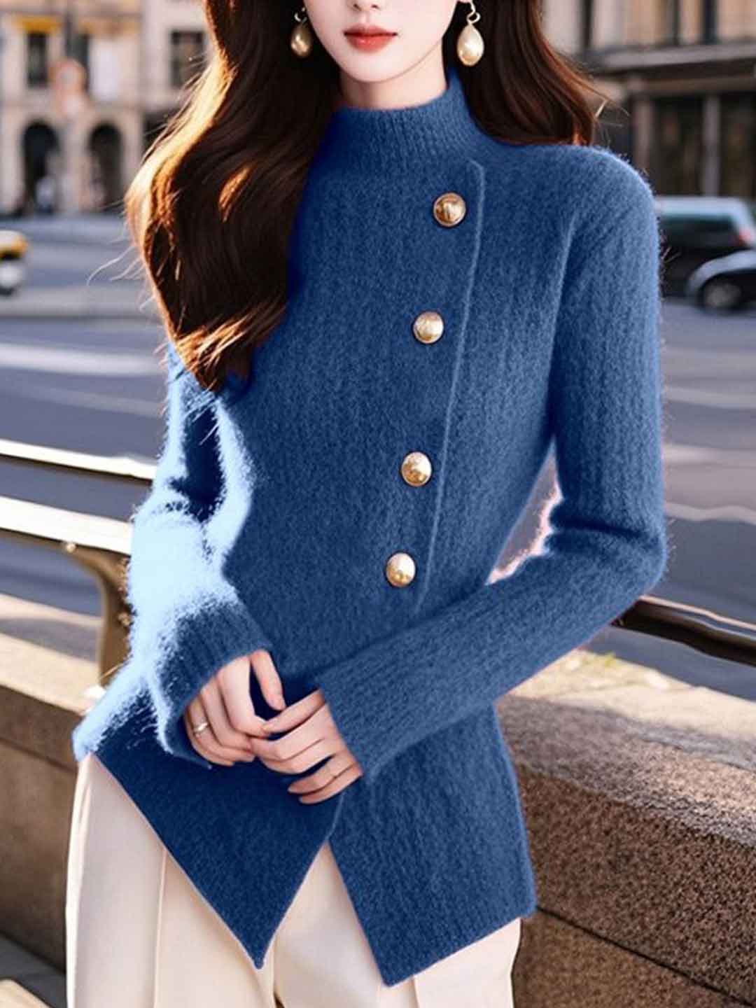 Hannah Slim Turtleneck Solid Color Knitted Top