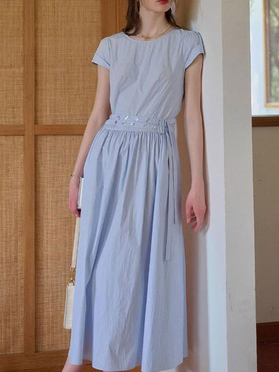 Bella Elegant Crew Neck Solid Color Dress