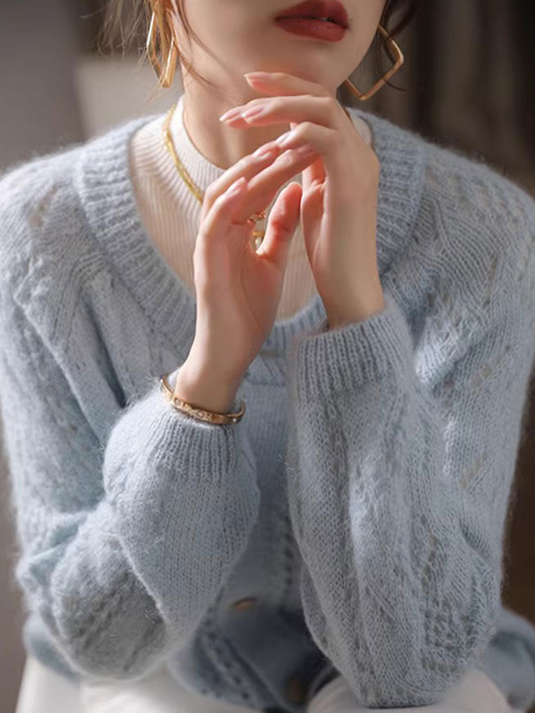 Alyssa Classic Crew Neck Jacquard Knitted Cardigan