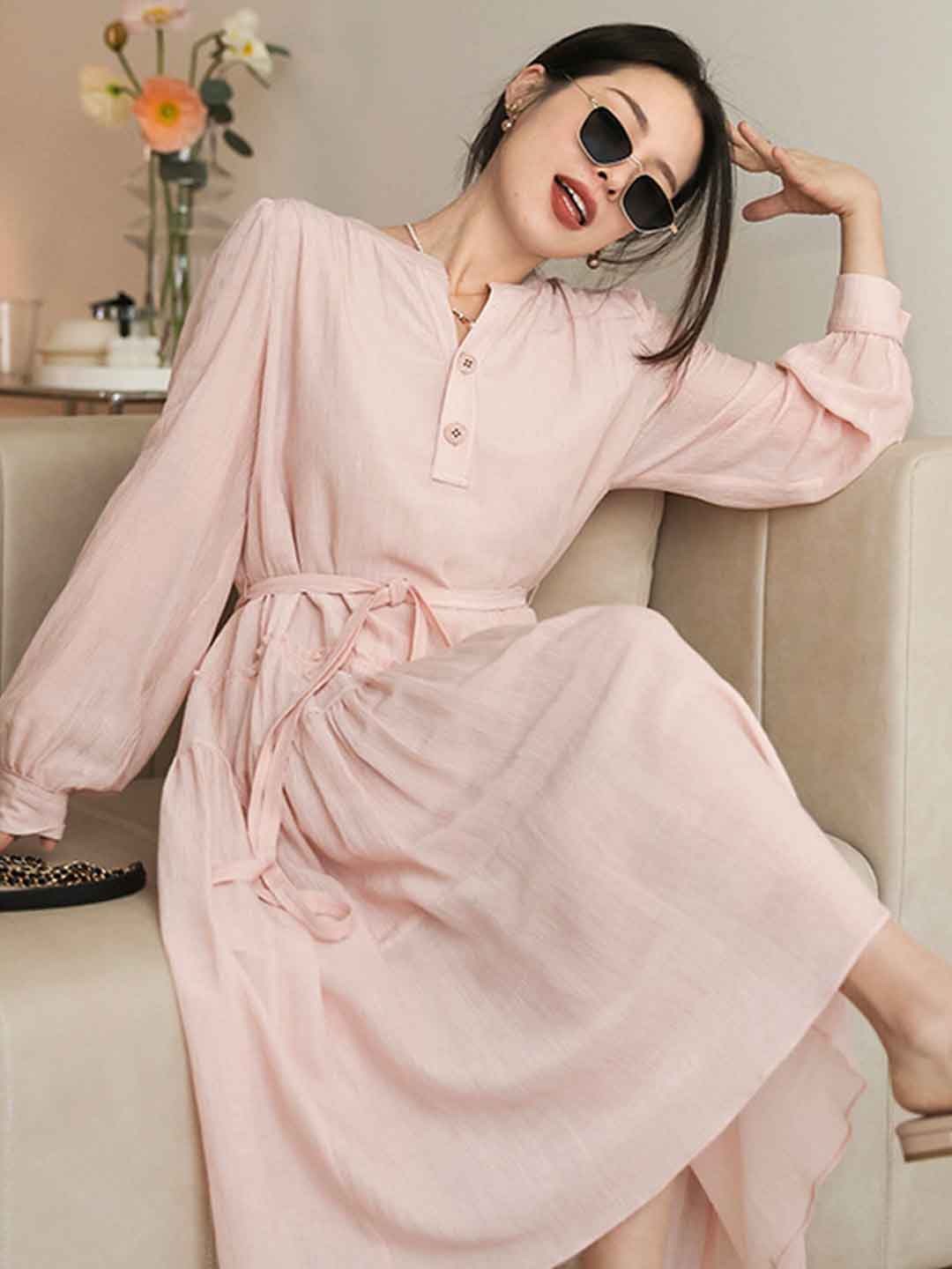 Ava Classic Pleated Textured Shirt Dress