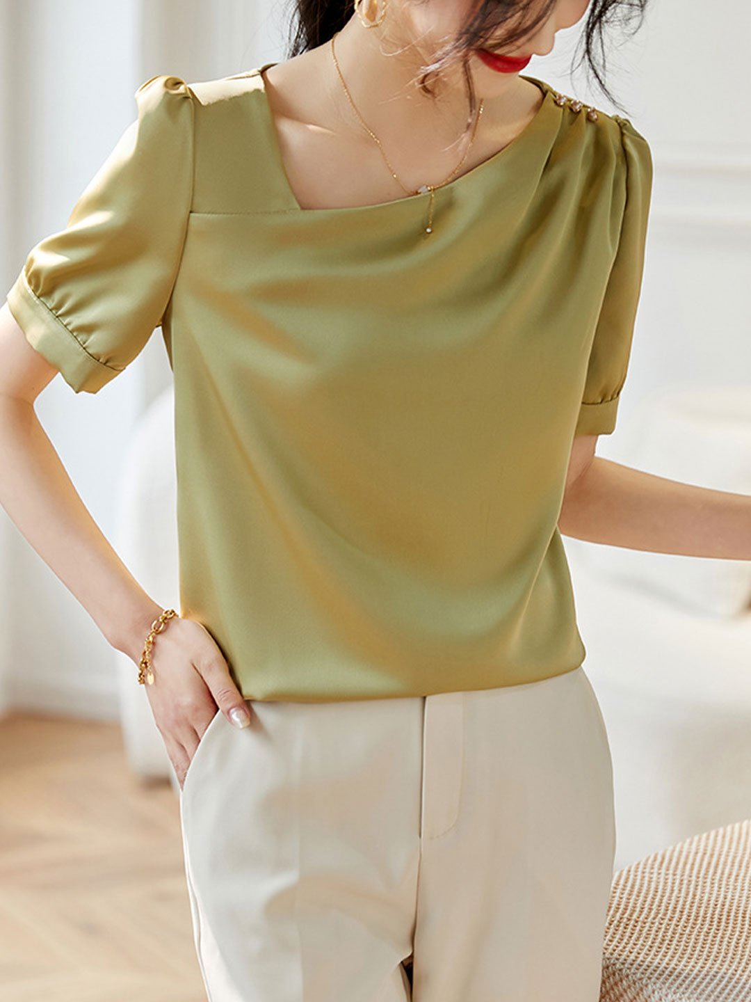 Gabrielle Elegant Square Neck Satin Top