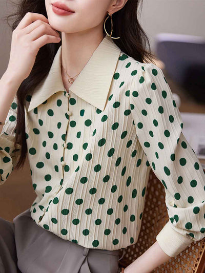 Madelyn Vintage Polka Dot Collar Shirt Top