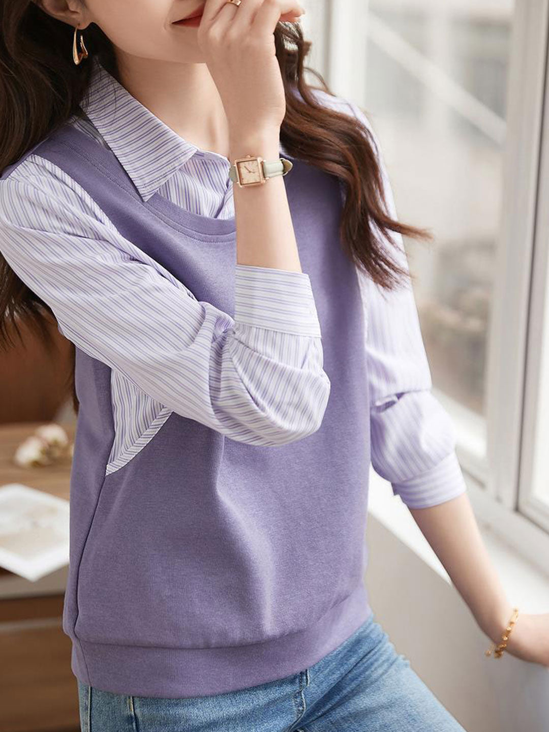 Zoe Classic Patchwork Striped Shirt