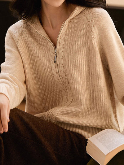 Ava Loose Double Zipper Hooded Knitted Cardigan