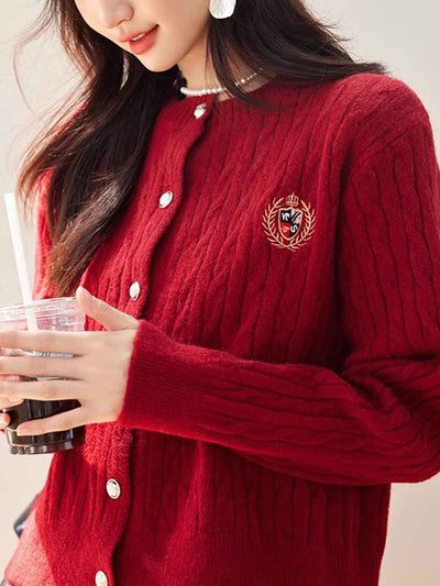 Zoey Loose Crew Neck Embroidered Knitted Cardigan