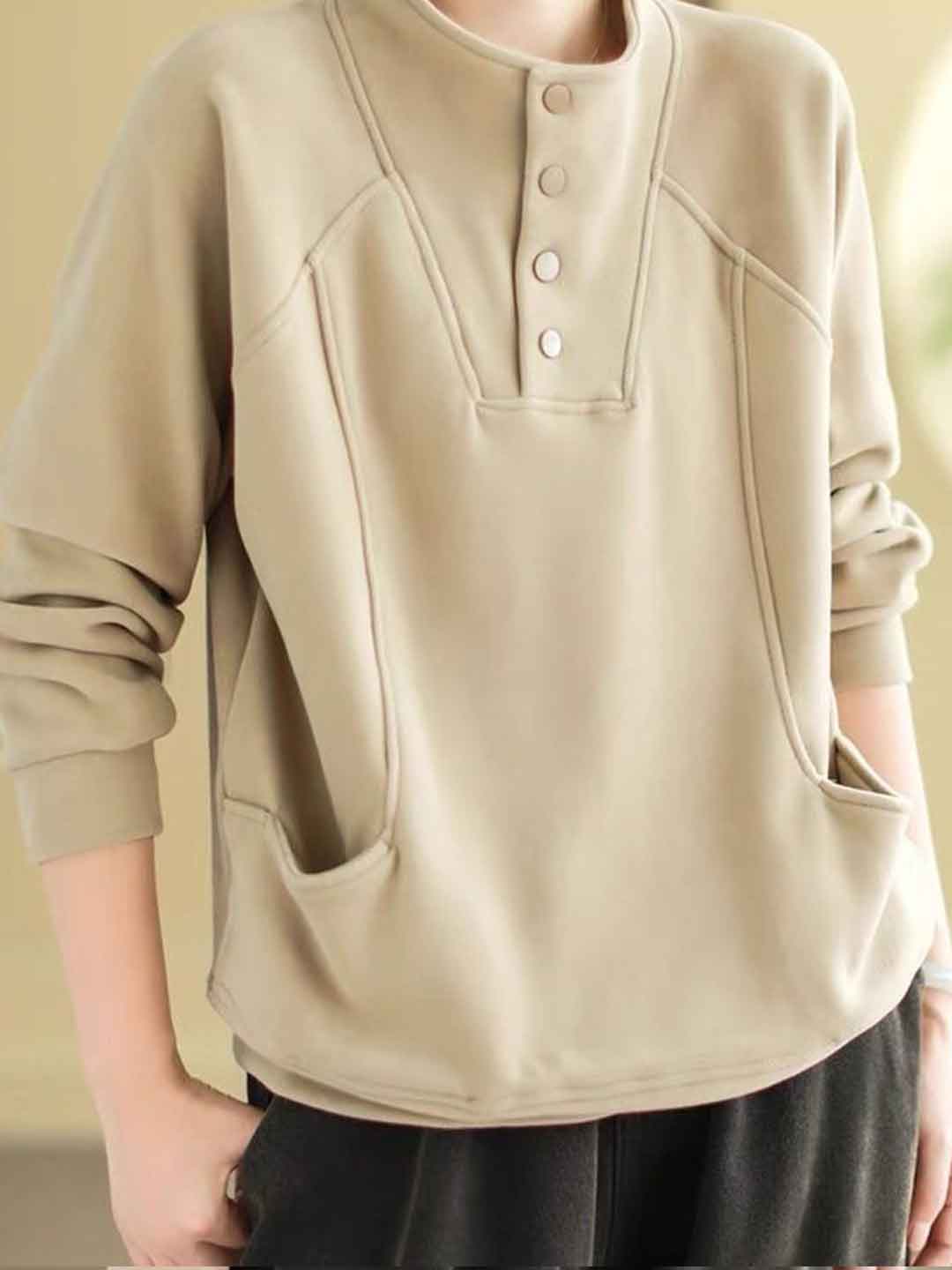 Maria Loose Turtleneck Solid Color Velvet Sweatshirt