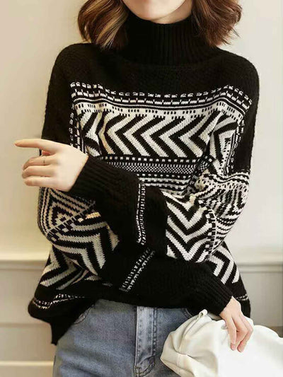 Madison Vintage Turtleneck Jacquard Knitted Sweater