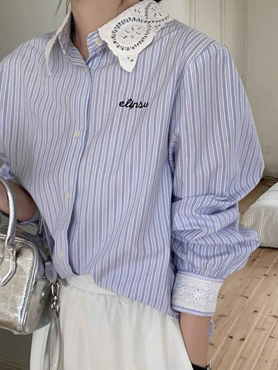 Camila Loose Striped Print Embroidered Shirt
