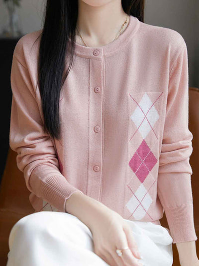 Rachel Loose Crew Neck Diamond Knitted Top