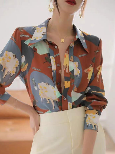 Alexis Polo Contrast Color Printed Chiffon Shirt