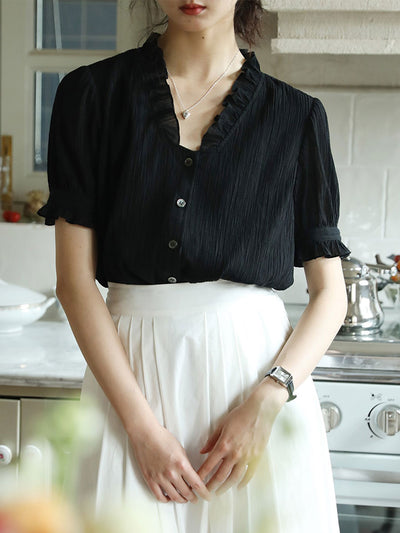 Emily Retro V-Neck Puff Sleeve Top