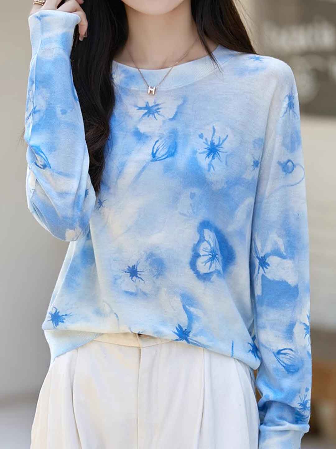 Nevaeh Casual Crew Neck Printed Wool Top-K