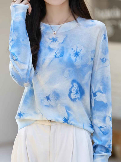 Nevaeh Casual Crew Neck Printed Wool Top-K