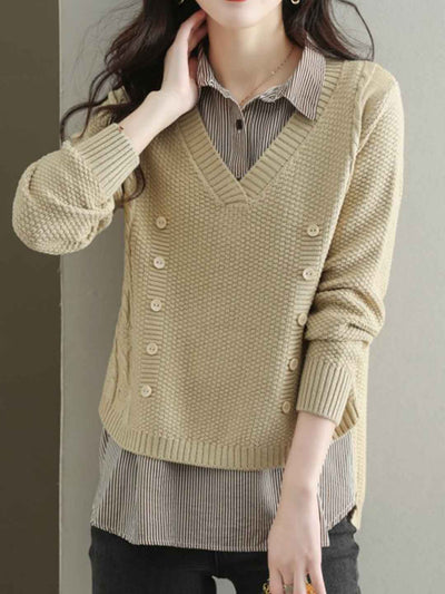 Jocelyn Loose Mock Two-Piece Striped Knitted Top