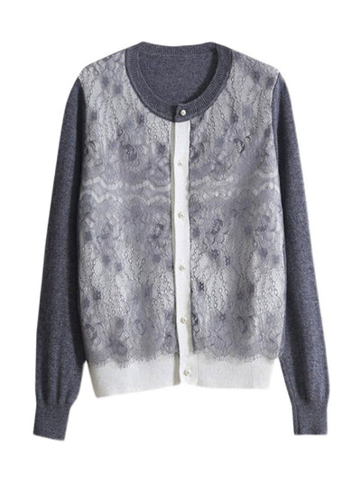 Abigail Classic Lace Paneled Jacquard Knitted Cardigan