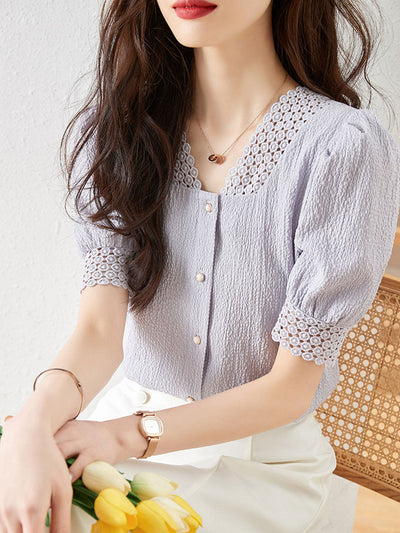 Sydney Elegant Hollowed Button Top-Apricot