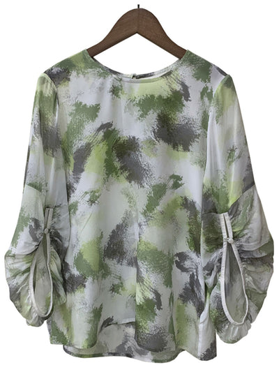 Natalie Casual Crew Neck Printed Top-Green