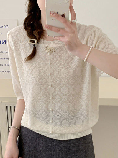 Sophia Loose Crew Neck Jacquard Knitted Top