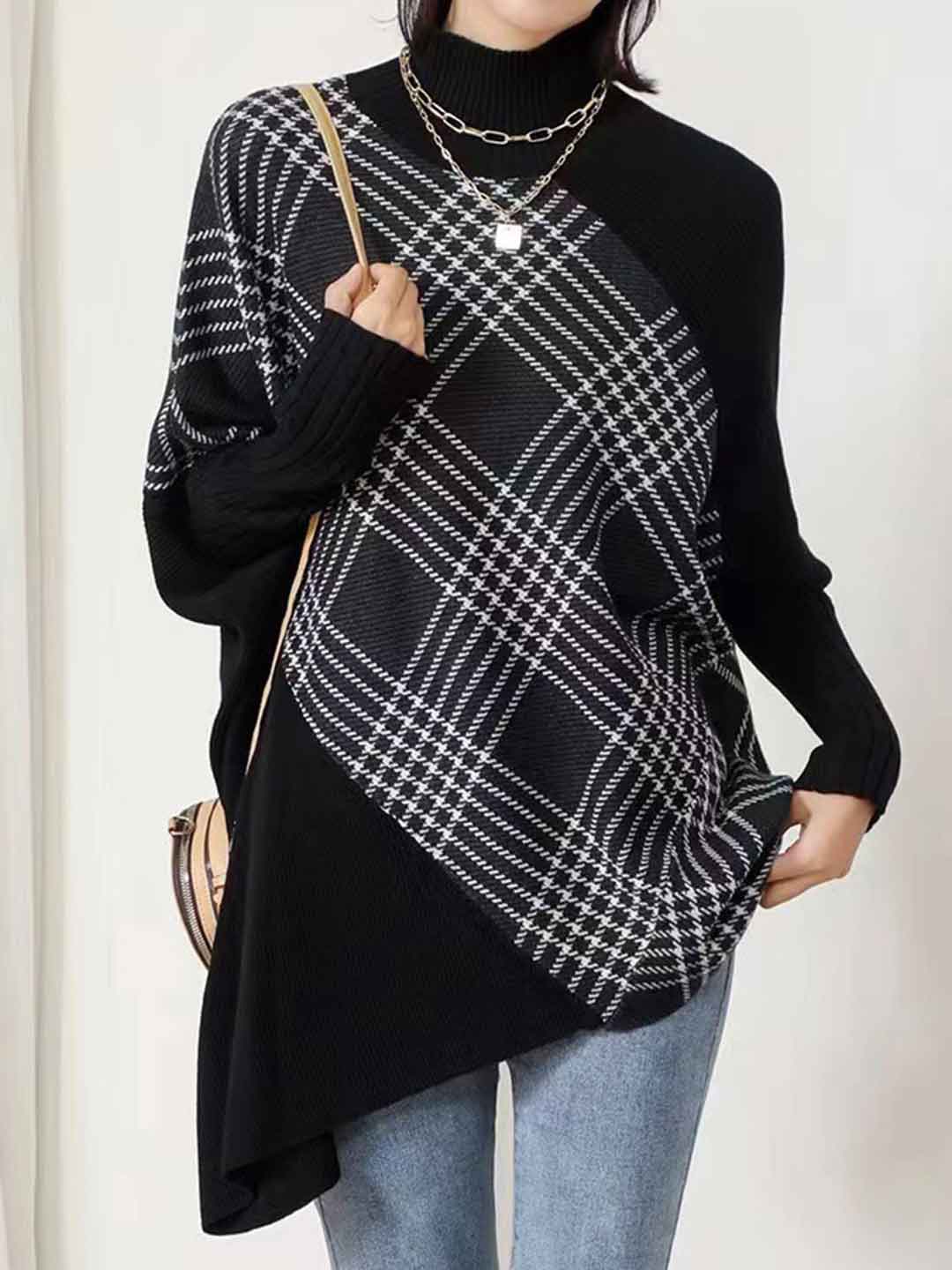 Kaitlyn Loose Turtleneck Irregular Knitted Pullover Cape